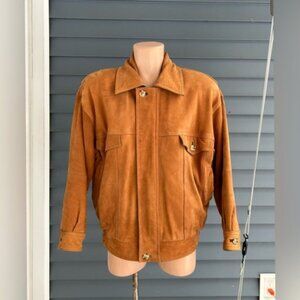 Vintage Mens Rust Brown Faux Suede Flight Aviator Bomber Jacket~L~